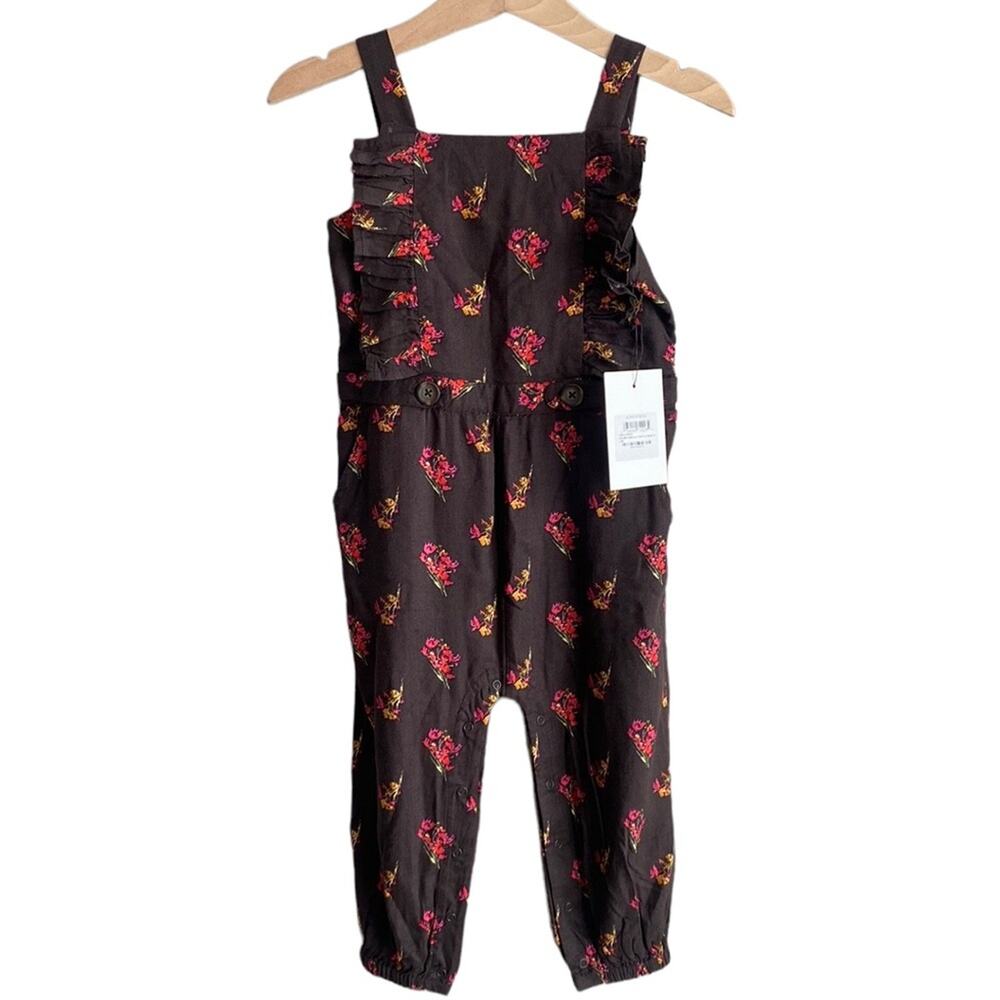 Something Navy Girls 18M Brown Ganache Floral Ruffle Twill Romper Jumper